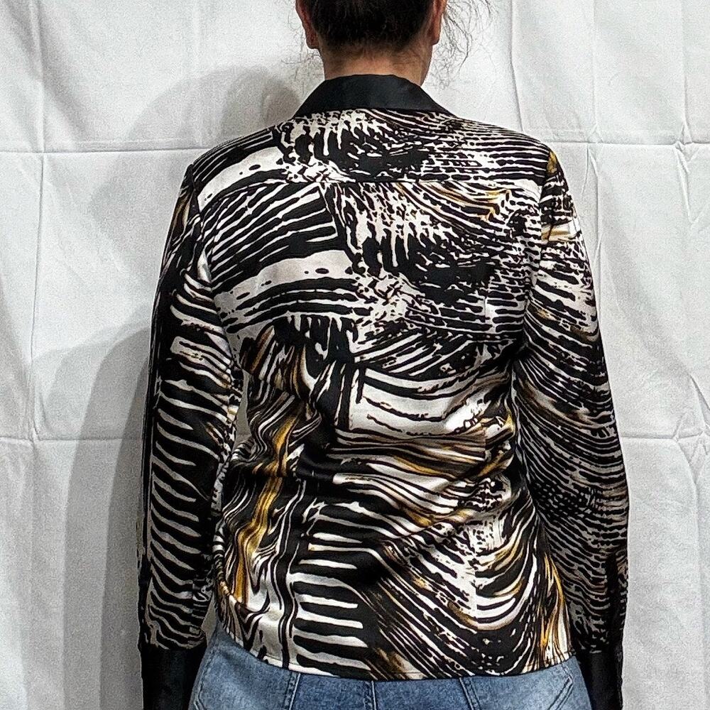 Calvin Klein Black Print Button Down Blouse Sz S - Picture 9 of 11